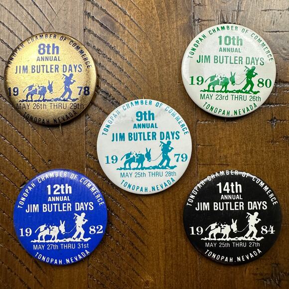 Vintage 70's 80's Jim Butler Days Nevada Chamber of Commerce Pinback Button Lot - Picture 1 of 2
